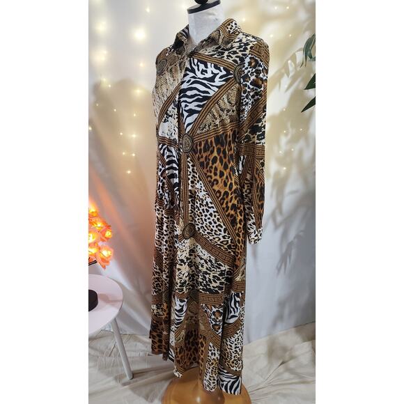 Attitudes by Renee NWT QVC Animal Print Duster Maxi Dress Set Womens Size XXSP - Picture 4 of 14